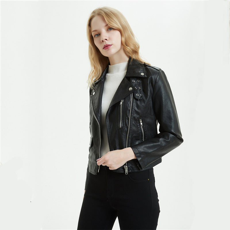 European And American Women's Short PU Motorcycle Jacket - Premium Dames Jassen from My Store - Just €73.11! Shop now at KIYOO Royal Brand