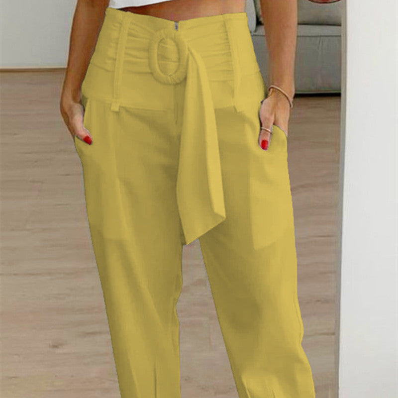 Women's Fashion Casual High Waist Straight Tapered Seventh Pants - Premium dames broeken from My Store - Just €41.84! Shop now at KIYOO Royal Brand