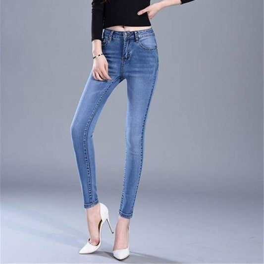 Women's High Waisted Elastic Slim Fitting Jeans - Premium Dames Jeans from My Store - Just €29.31! Shop now at KIYOO Royal Brand