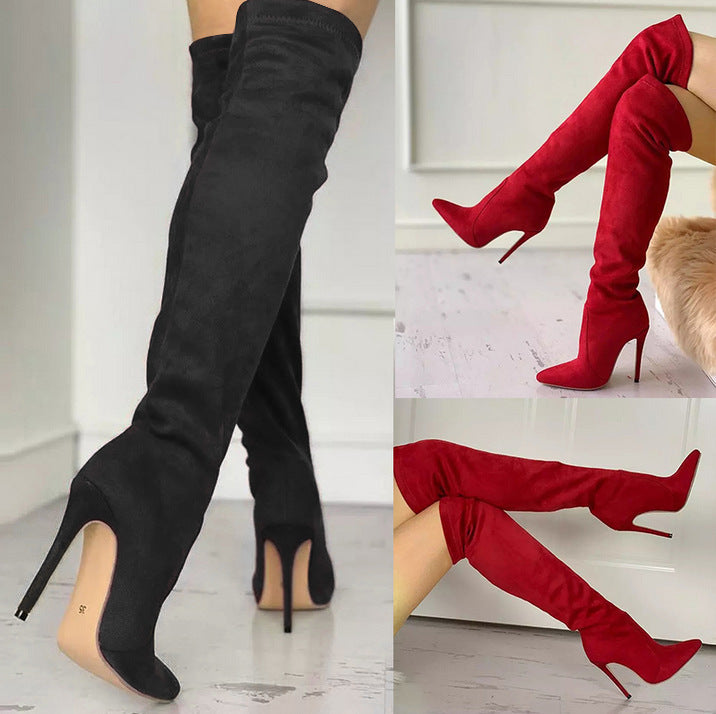 Long Boots Sheepskin Velvet Stretch Boots Horseshoe Heel Pointed Toe High Heel Boots - Premium Dames laarzen from My Store - Just €62.09! Shop now at KIYOO Royal Brand