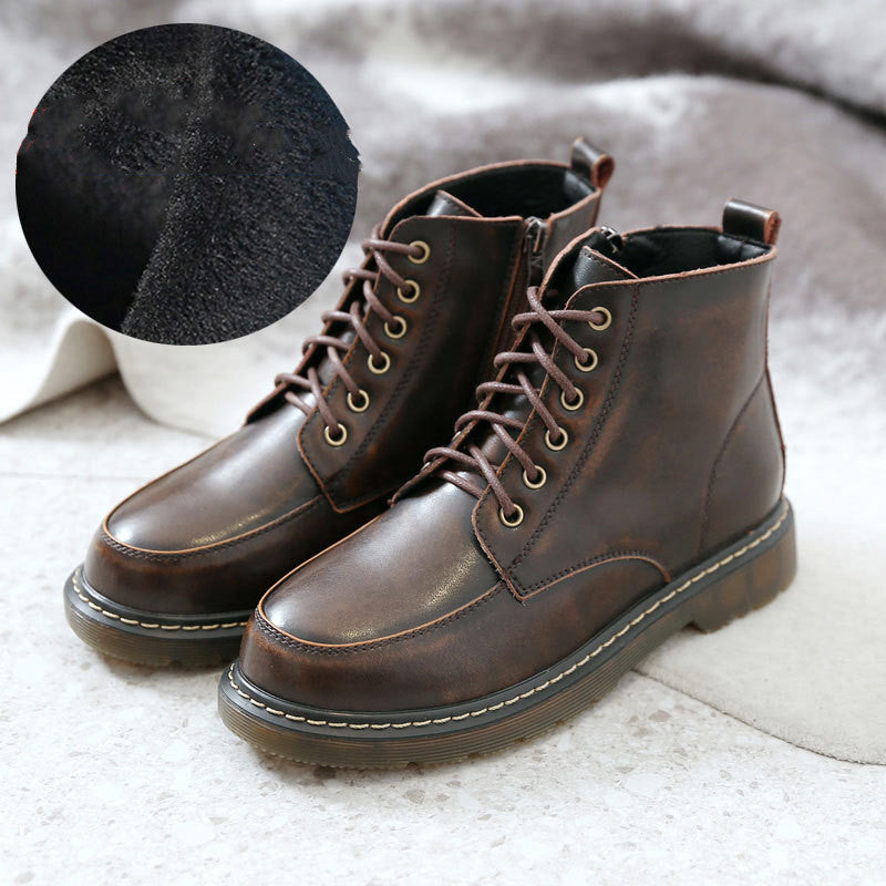 British Style Student All-match Flat Ankle Boots High-top Leather Shoes - Premium Boots from My Store - Just €75.39! Shop now at KIYOO Royal Brand