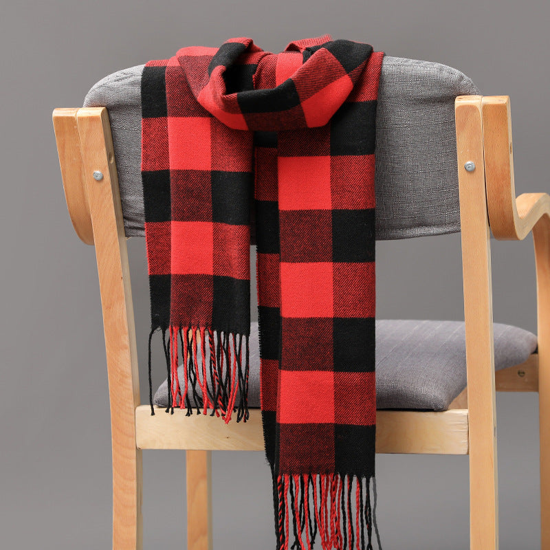 Cashmere Fringed Couple's Checked Scarf