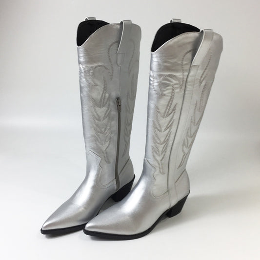 Silver Embroidered Chelsea Boots Autumn And Winter - Premium Dames laarzen from My Store - Just €78.67! Shop now at KIYOO Royal Brand