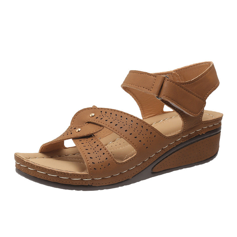 Wedge Heels Sandals Summer Shoes With Velcro Roman Shoes - Premium Sandalen from My Store - Just €43.15! Shop now at KIYOO Royal Brand