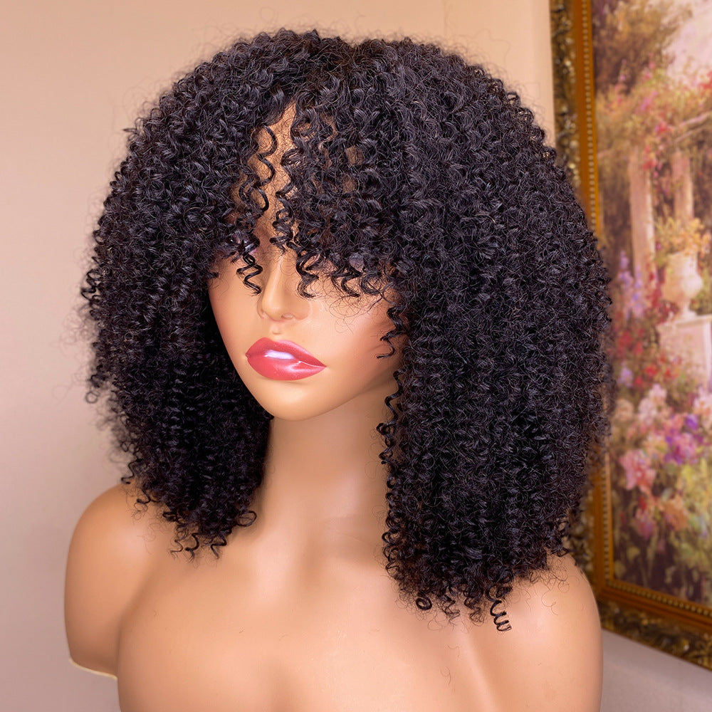 Kinky Curly Human Hair Wigs With Bangs - Premium Pruiken/Waves from My Store - Just €62.77! Shop now at KIYOO Royal Brand