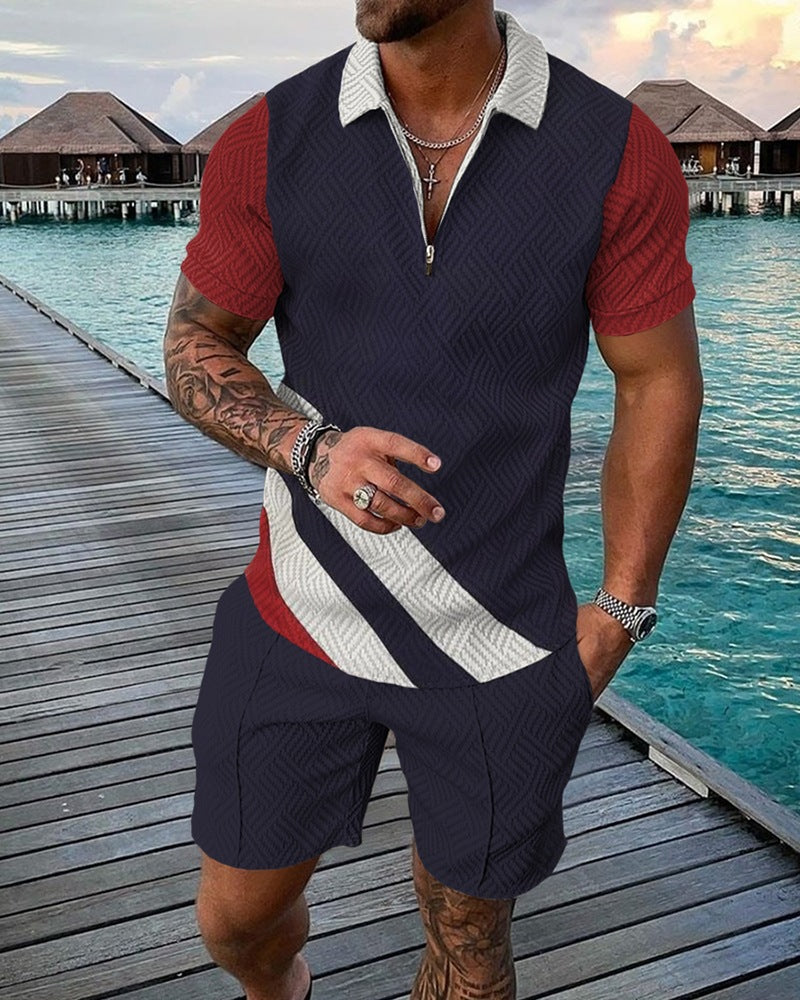 Short Sleeve Casual Striped Zip Polo Shirt - Premium korte broeken/shirts from My Store - Just €39.49! Shop now at KIYOO Royal Brand