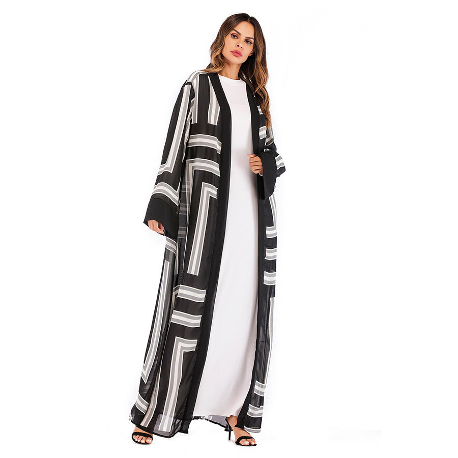 Muslim Stripe Loose Lace Cardigan Robe Female - Premium Dames Jassen from My Store - Just €64.88! Shop now at KIYOO Royal Brand