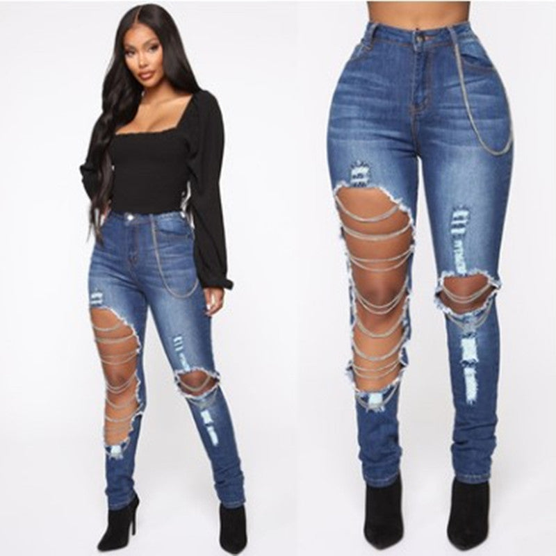 Women's Fashion Casual Simple Ripped Jeans - Premium Dames Jeans from My Store - Just €38.56! Shop now at KIYOO Royal Brand