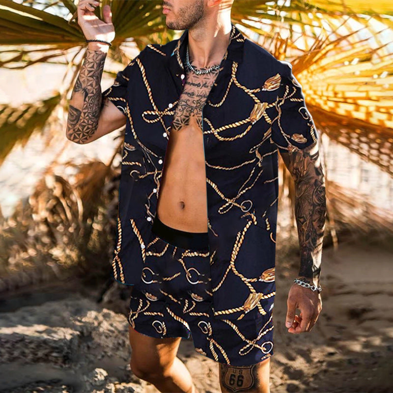 Summer Men Hawaiian Sets Printed Breathable Lapel Short Sleeve Shirtelastic Waist Beach Shorts Streetwear Casual Men Sets 2 Piec - Premium korte broeken/shirts from My Store - Just €48.43! Shop now at KIYOO Royal Brand