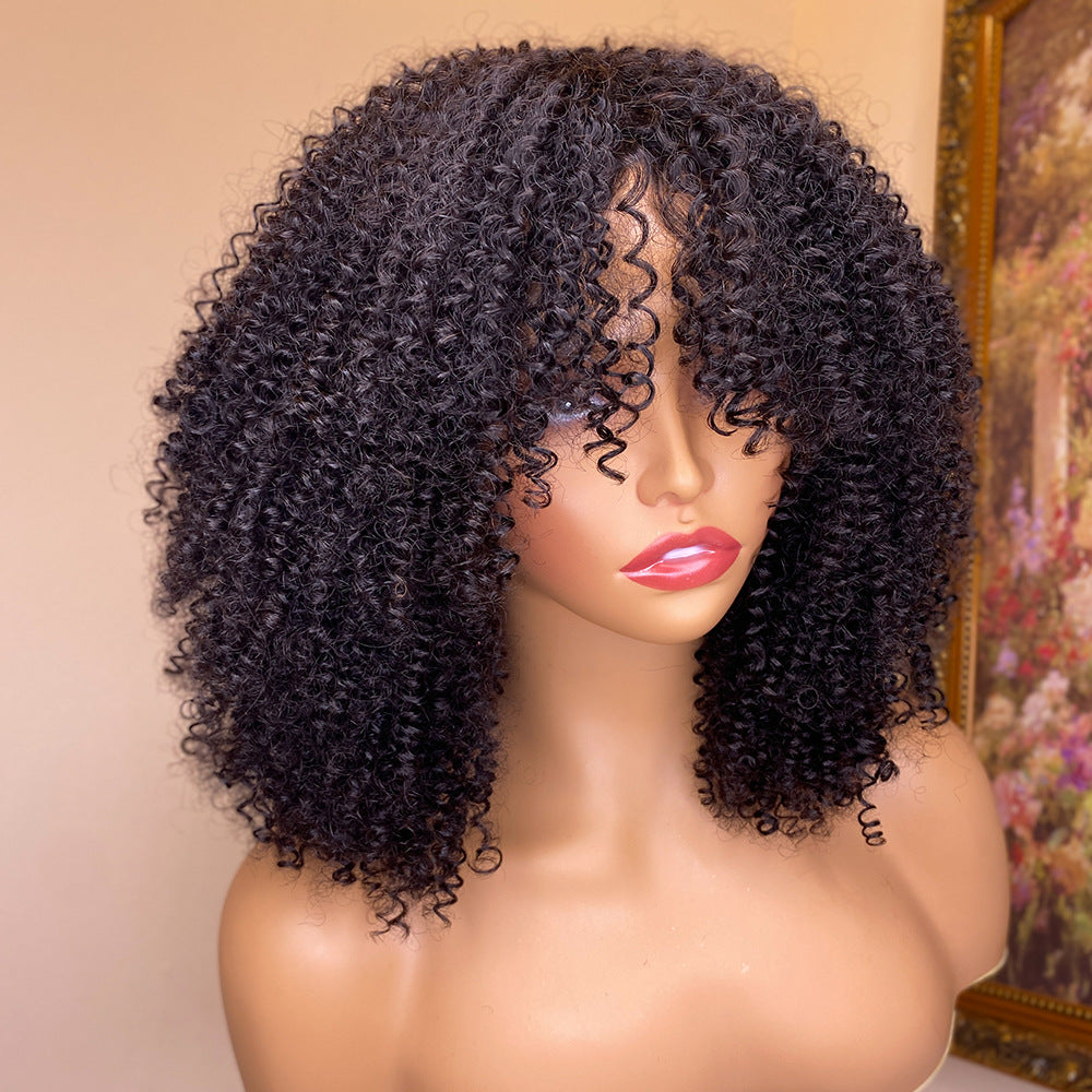 Kinky Curly Human Hair Wigs With Bangs - Premium Pruiken/Waves from My Store - Just €62.77! Shop now at KIYOO Royal Brand