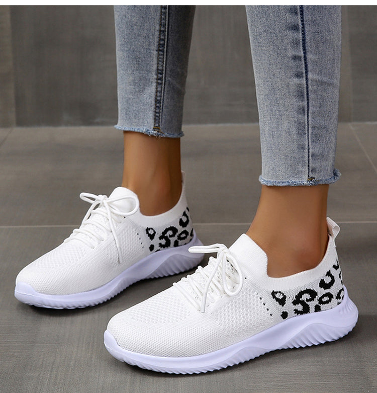 White Shoes Women Leopard Print Lace-up Sneakers Sports - Premium Dames sportschoenen from My Store - Just €37.51! Shop now at KIYOO Royal Brand