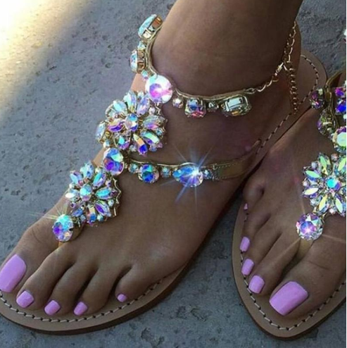 Rhinestone Chained Sandals - Premium Sandalen from My Store - Just €95.66! Shop now at KIYOO Royal Brand