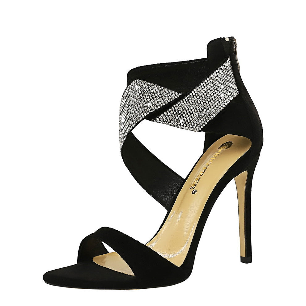 Suede cross rhinestone high heels - Premium Hakken from My Store - Just €68.96! Shop now at KIYOO Royal Brand