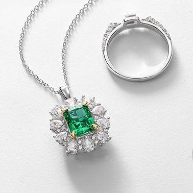 Vintage Cultivated Emerald Ring Female S925 Silver Ring Necklace Dual Purpose - Premium dames sieraden from My Store - Just €216.72! Shop now at KIYOO Royal Brand