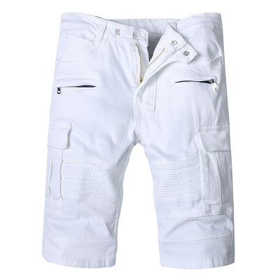 Men's white slim denim shorts - Premium korte broeken/shirts from My Store - Just €51.96! Shop now at KIYOO Royal Brand