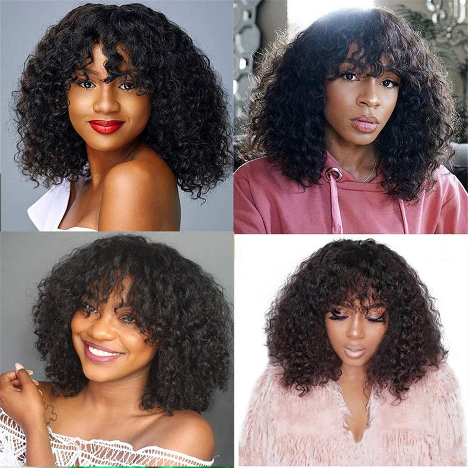 Kinky Curly Human Hair Wigs With Bangs - Premium Pruiken/Waves from My Store - Just €62.77! Shop now at KIYOO Royal Brand