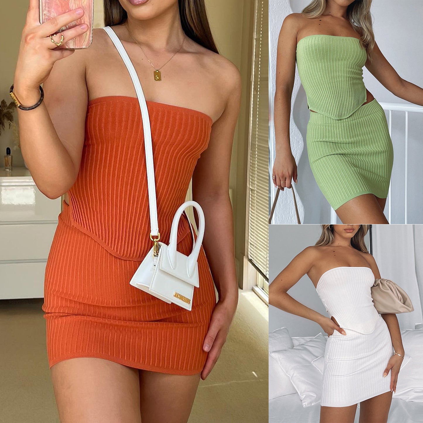 Sexy Two Piece Tops and Skirt Sets