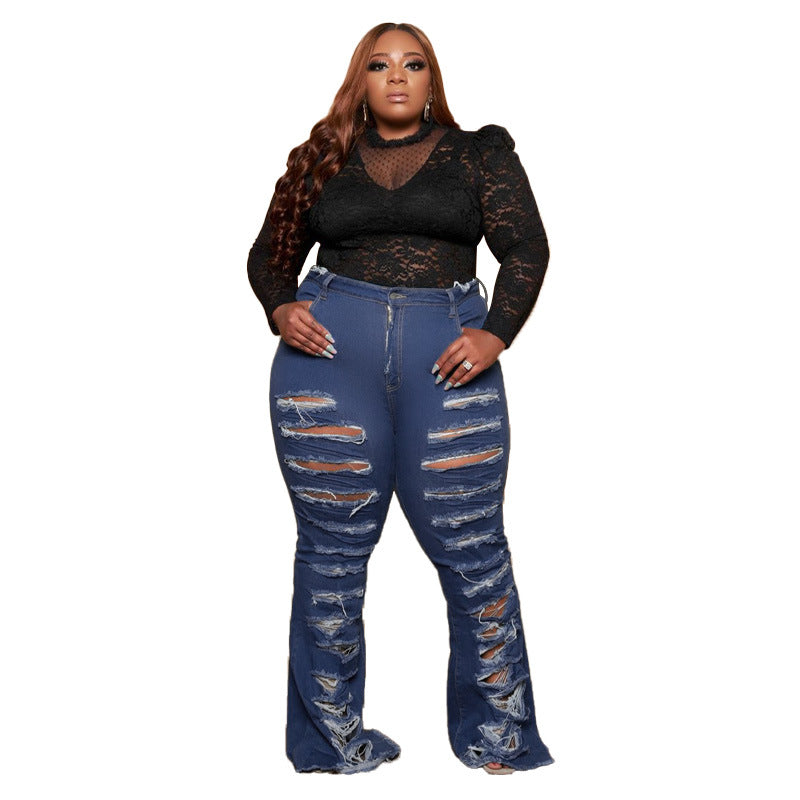 New Washing Trend Large Size Women's Torn Jeans - Premium Dames Jeans from My Store - Just €44.32! Shop now at KIYOO Royal Brand