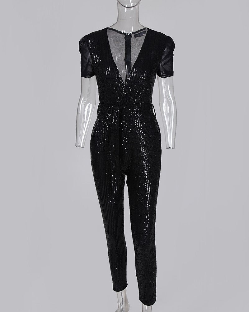 Deep V sequined jumpsuit - Premium jumpsuit from My Store - Just €61.30! Shop now at KIYOO Royal Brand