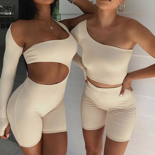 Fitness Yoga Suits Off Shoulder Tops And Shorts Tops 2pcs Set - Premium jumpsuit from My Store - Just €36.57! Shop now at KIYOO Royal Brand