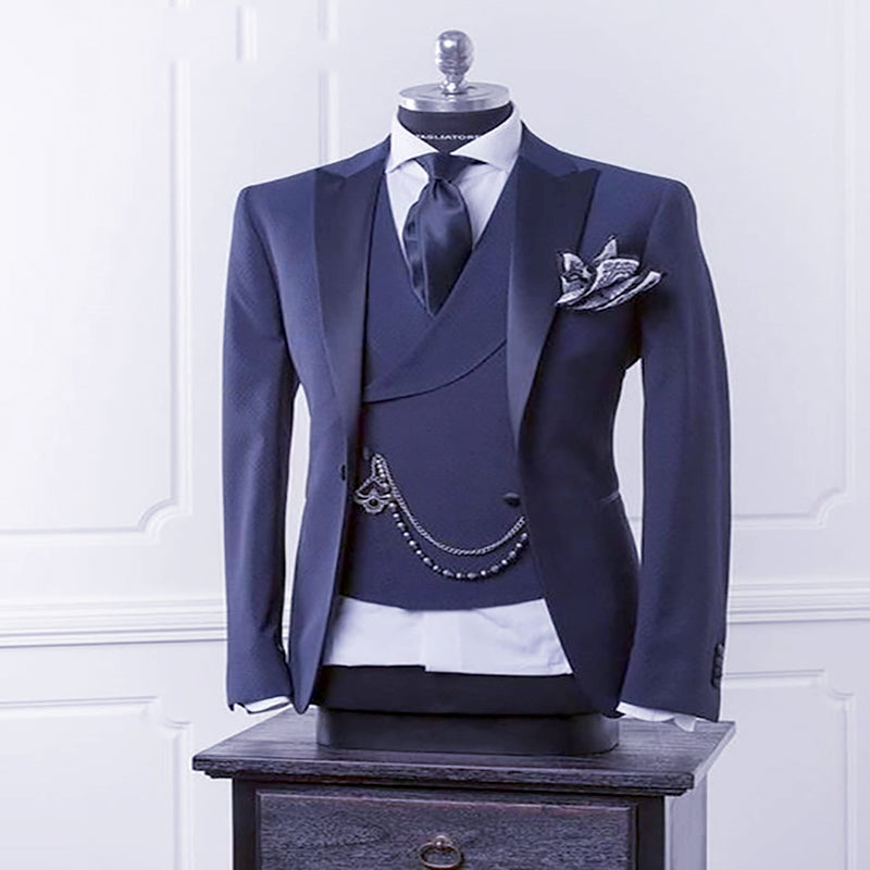 Navy Blue Men Blazer Business Modern Men Suit With Pants - Premium Pakken & Stropdassen from My Store - Just €300.26! Shop now at KIYOO Royal Brand