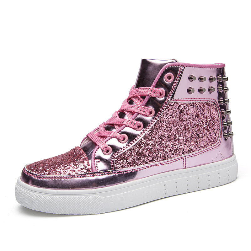 Women High Top Sneakers Sequins Rivet Lurex Glitter High-Cut Round Toe Lace-Up Shoes Outdoor Skateboard Shiny Flat Sneakers 2019 - Premium Dames sportschoenen from My Store - Just €64.22! Shop now at KIYOO Royal Brand