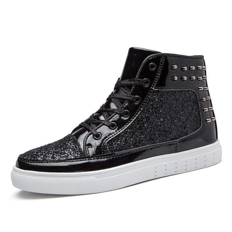 Women High Top Sneakers Sequins Rivet Lurex Glitter High-Cut Round Toe Lace-Up Shoes Outdoor Skateboard Shiny Flat Sneakers 2019 - Premium Dames sportschoenen from My Store - Just €64.22! Shop now at KIYOO Royal Brand