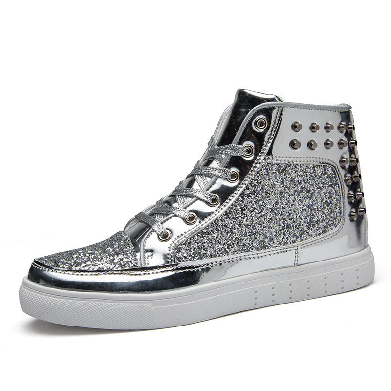 Women High Top Sneakers Sequins Rivet Lurex Glitter High-Cut Round Toe Lace-Up Shoes Outdoor Skateboard Shiny Flat Sneakers 2019 - Premium Dames sportschoenen from My Store - Just €64.22! Shop now at KIYOO Royal Brand