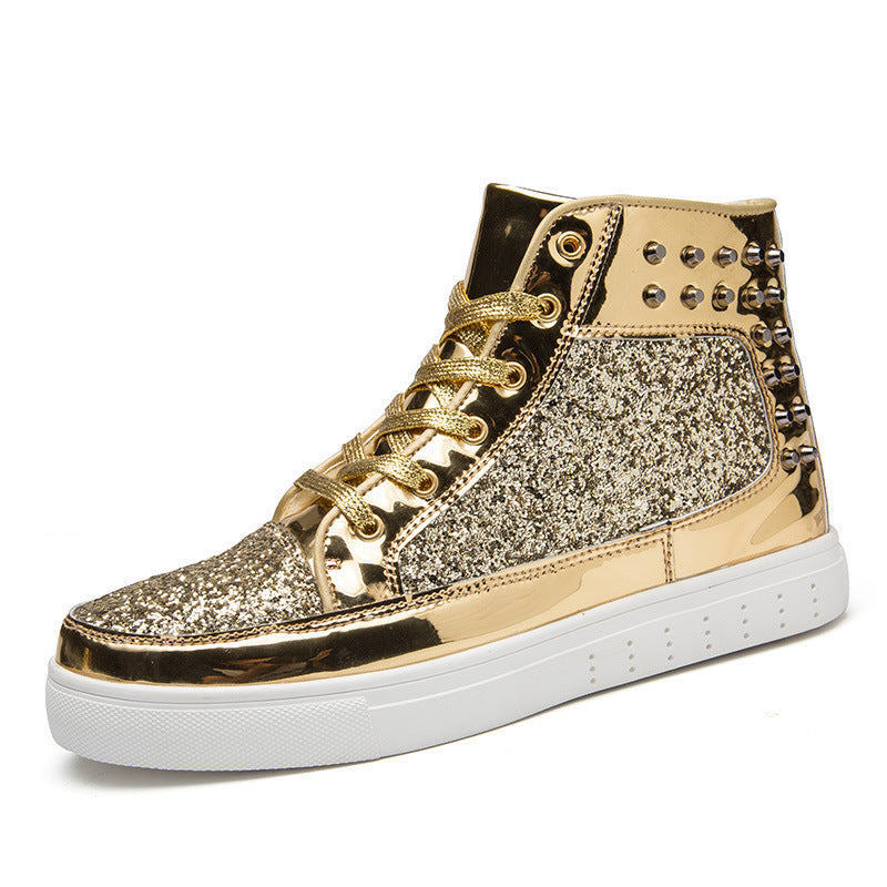 Women High Top Sneakers Sequins Rivet Lurex Glitter High-Cut Round Toe Lace-Up Shoes Outdoor Skateboard Shiny Flat Sneakers 2019 - Premium Dames sportschoenen from My Store - Just €64.22! Shop now at KIYOO Royal Brand