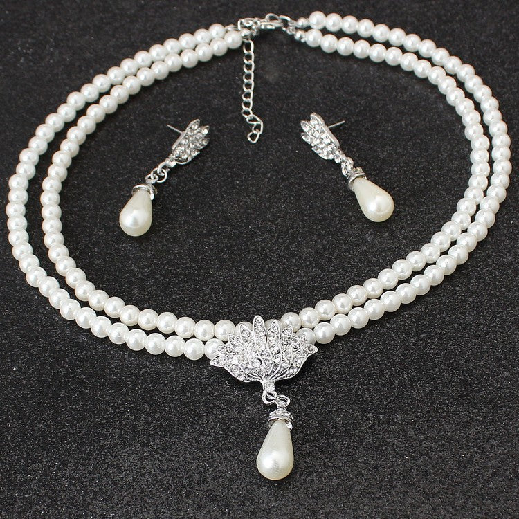 European And American Jewelry Bride Pearl Crystal With Short Collarbone Neck Necklace Set Earrings Korean Version Temperament - Premium dames sieraden from My Store - Just €31.64! Shop now at KIYOO Royal Brand