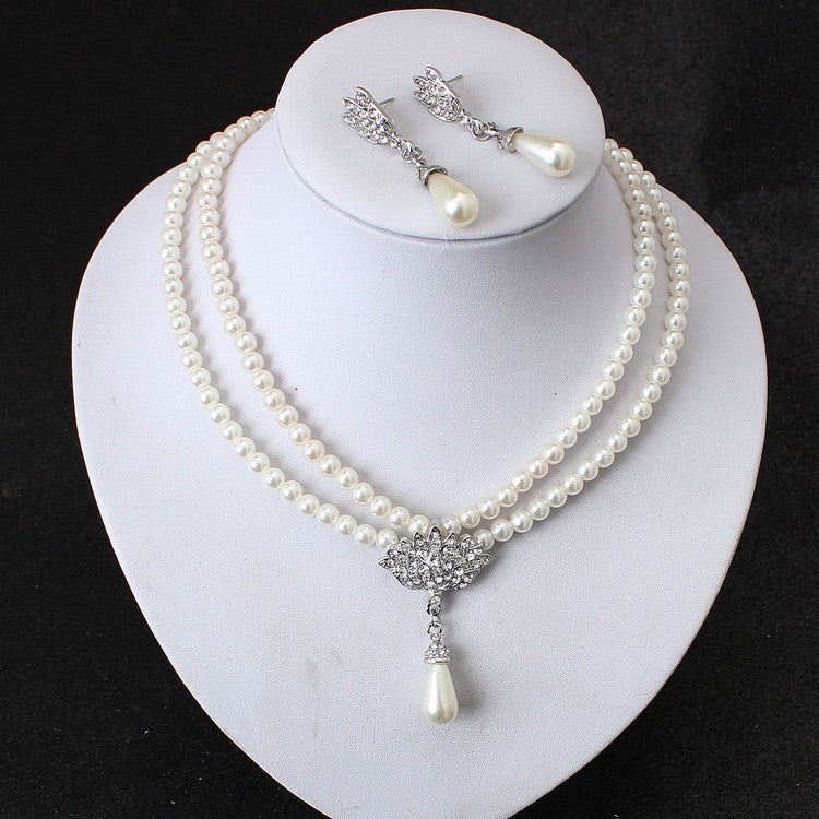 European And American Jewelry Bride Pearl Crystal With Short Collarbone Neck Necklace Set Earrings Korean Version Temperament - Premium dames sieraden from My Store - Just €31.64! Shop now at KIYOO Royal Brand