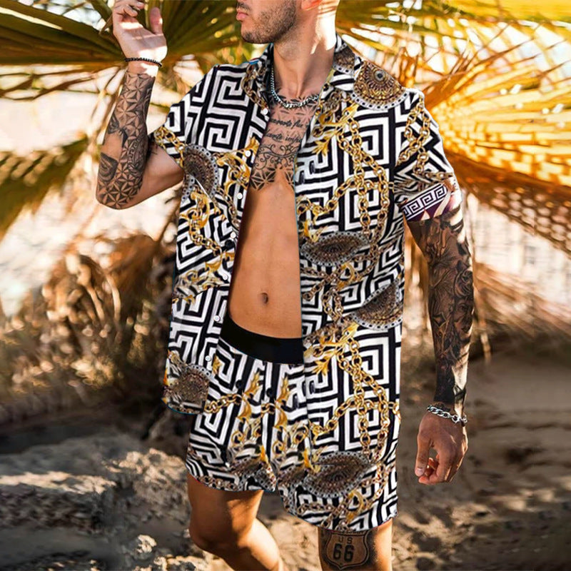 Summer Men Hawaiian Sets Printed Breathable Lapel Short Sleeve Shirtelastic Waist Beach Shorts Streetwear Casual Men Sets 2 Piec - Premium korte broeken/shirts from My Store - Just €48.43! Shop now at KIYOO Royal Brand