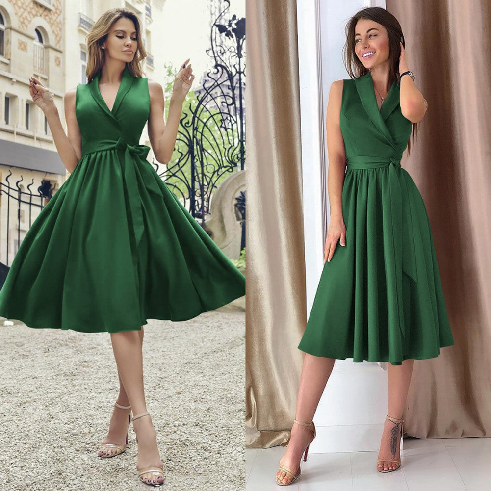 Dies Midi Dress Casual Sleeveless Belt Dress Female New - Premium Jurken from My Store - Just €105.21! Shop now at KIYOO Royal Brand