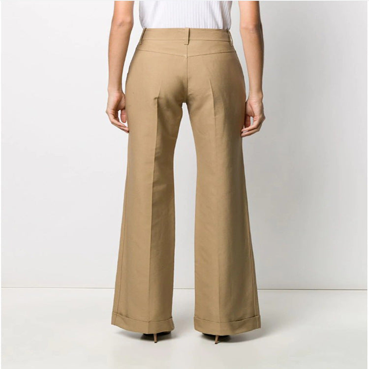 Straight-Leg Curled Suit Trousers With Big Trousers, Ladies Trousers - Premium dames broeken from My Store - Just €60.80! Shop now at KIYOO Royal Brand