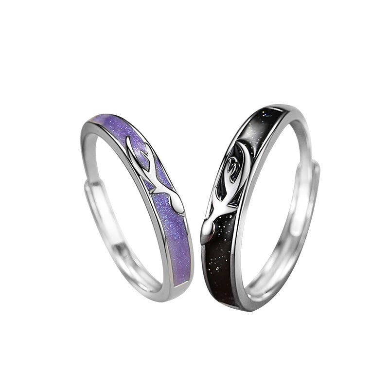 S925 Sterling Silver Elk Ring For Men And Women A Pair Of Literary Design Sense - Premium Mannen Sieraden from My Store - Just €41.84! Shop now at KIYOO Royal Brand