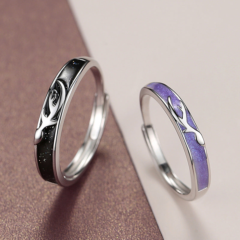 S925 Sterling Silver Elk Ring For Men And Women A Pair Of Literary Design Sense - Premium Mannen Sieraden from My Store - Just €41.84! Shop now at KIYOO Royal Brand