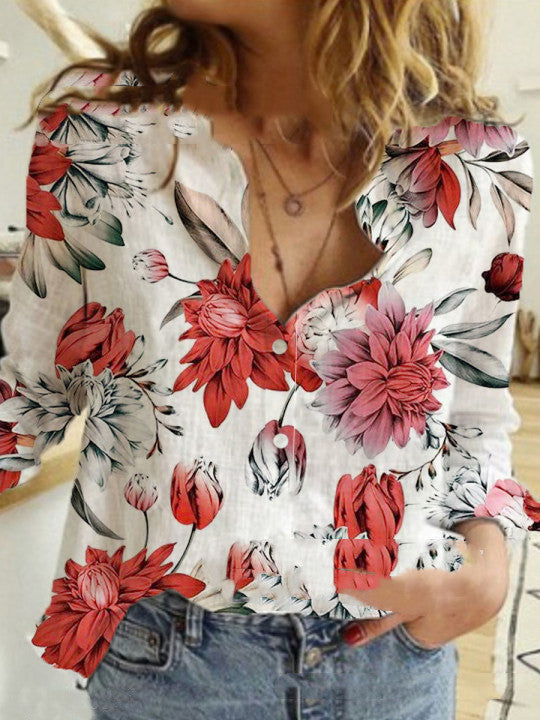 Fashion Printed Lapel Long Sleeved Shirt Blouse Women - Premium Blouses from My Store - Just €42.34! Shop now at KIYOO Royal Brand