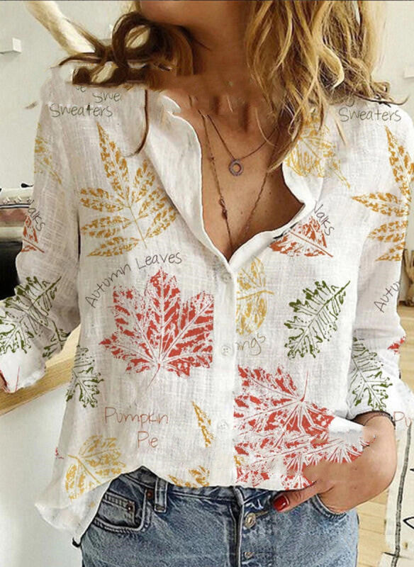 Fashion Printed Lapel Long Sleeved Shirt Blouse Women - Premium Blouses from My Store - Just €42.34! Shop now at KIYOO Royal Brand