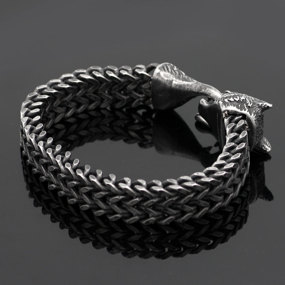 Bracelet Men Stainless Steel Vintage Black Wolf Head Cuban Chain Hand Wristband Male Fashion Jewelry Wholesale Accessories Gifts - Premium Mannen Sieraden from My Store - Just €32.26! Shop now at KIYOO Royal Brand