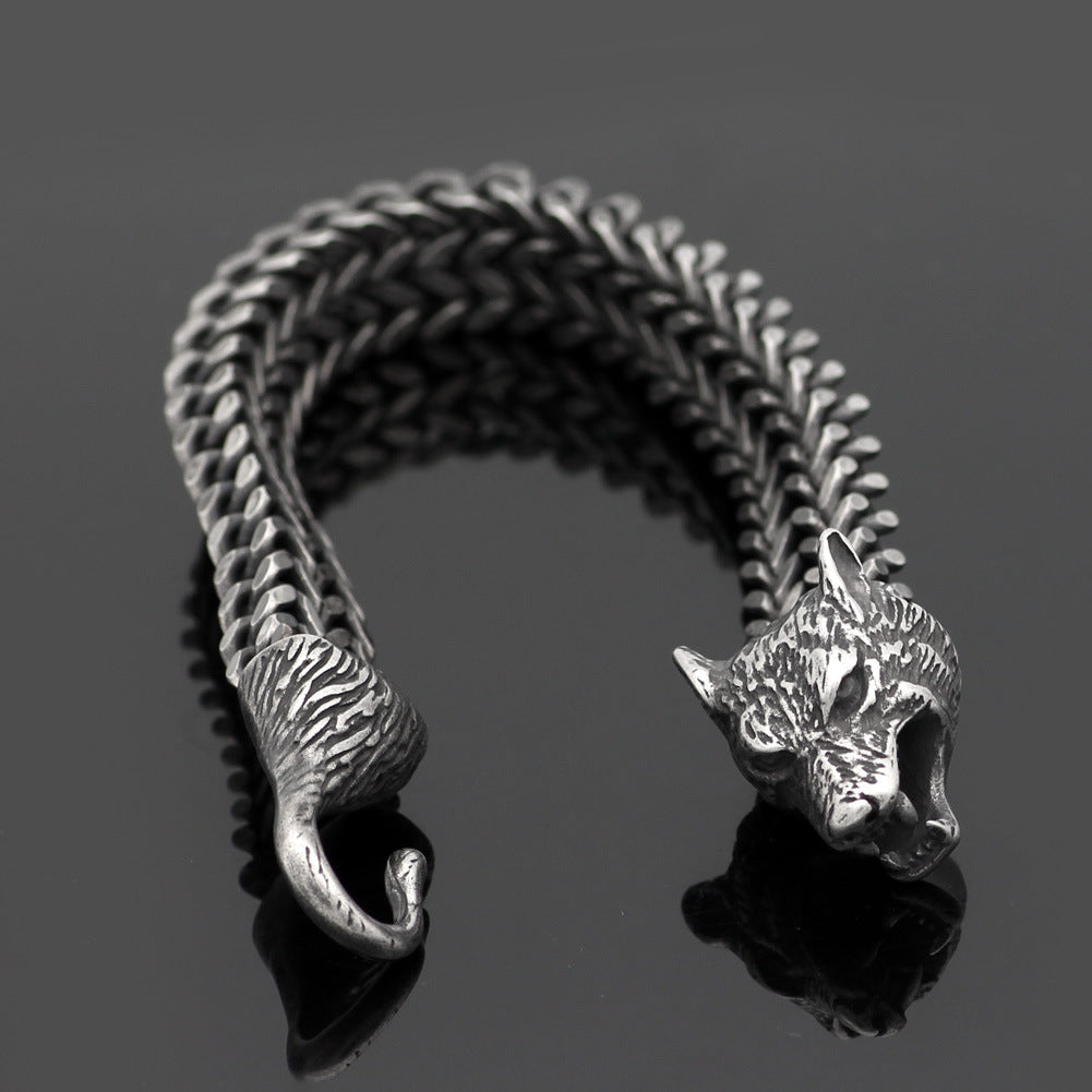 Bracelet Men Stainless Steel Vintage Black Wolf Head Cuban Chain Hand Wristband Male Fashion Jewelry Wholesale Accessories Gifts - Premium Mannen Sieraden from My Store - Just €32.26! Shop now at KIYOO Royal Brand