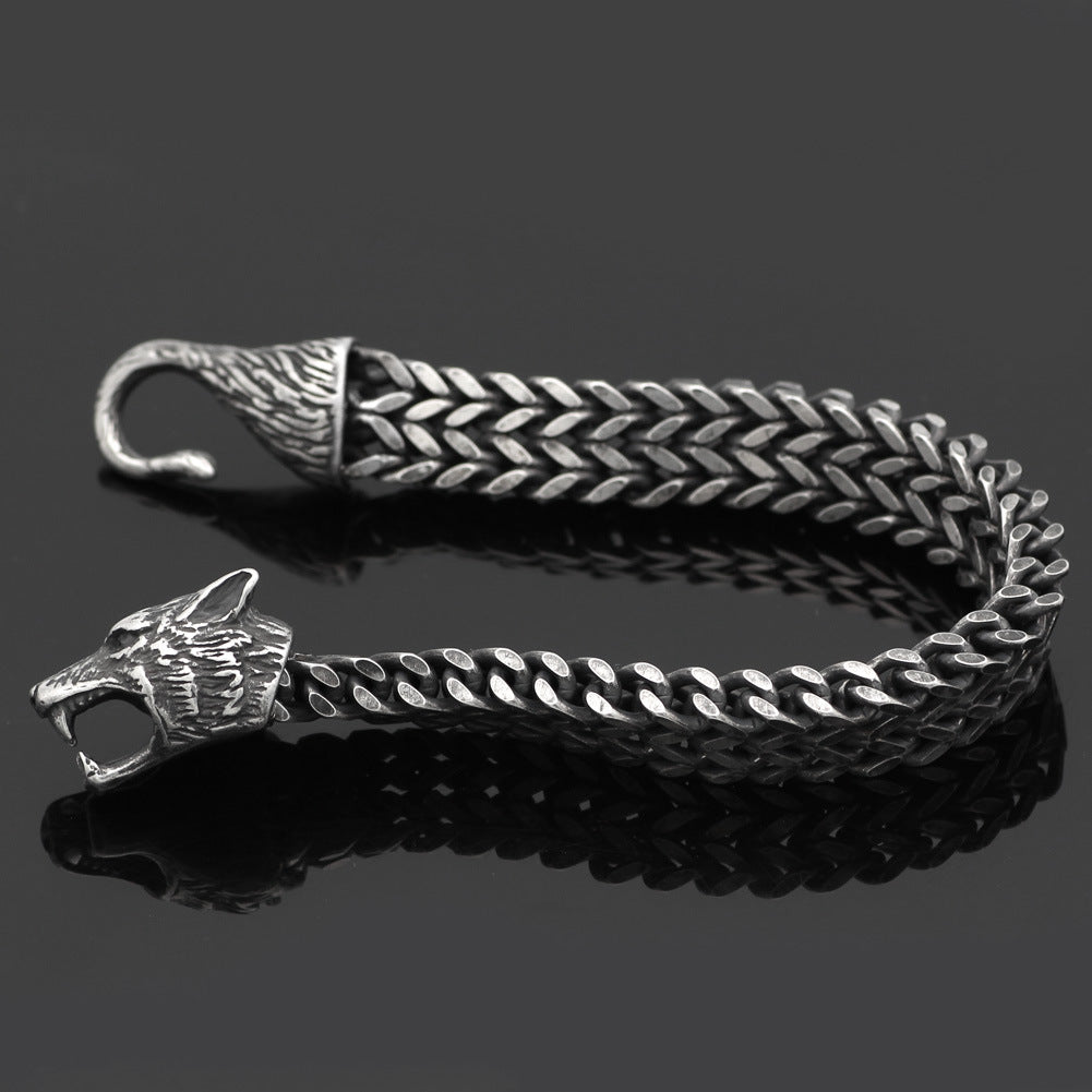 Bracelet Men Stainless Steel Vintage Black Wolf Head Cuban Chain Hand Wristband Male Fashion Jewelry Wholesale Accessories Gifts - Premium Mannen Sieraden from My Store - Just €32.26! Shop now at KIYOO Royal Brand