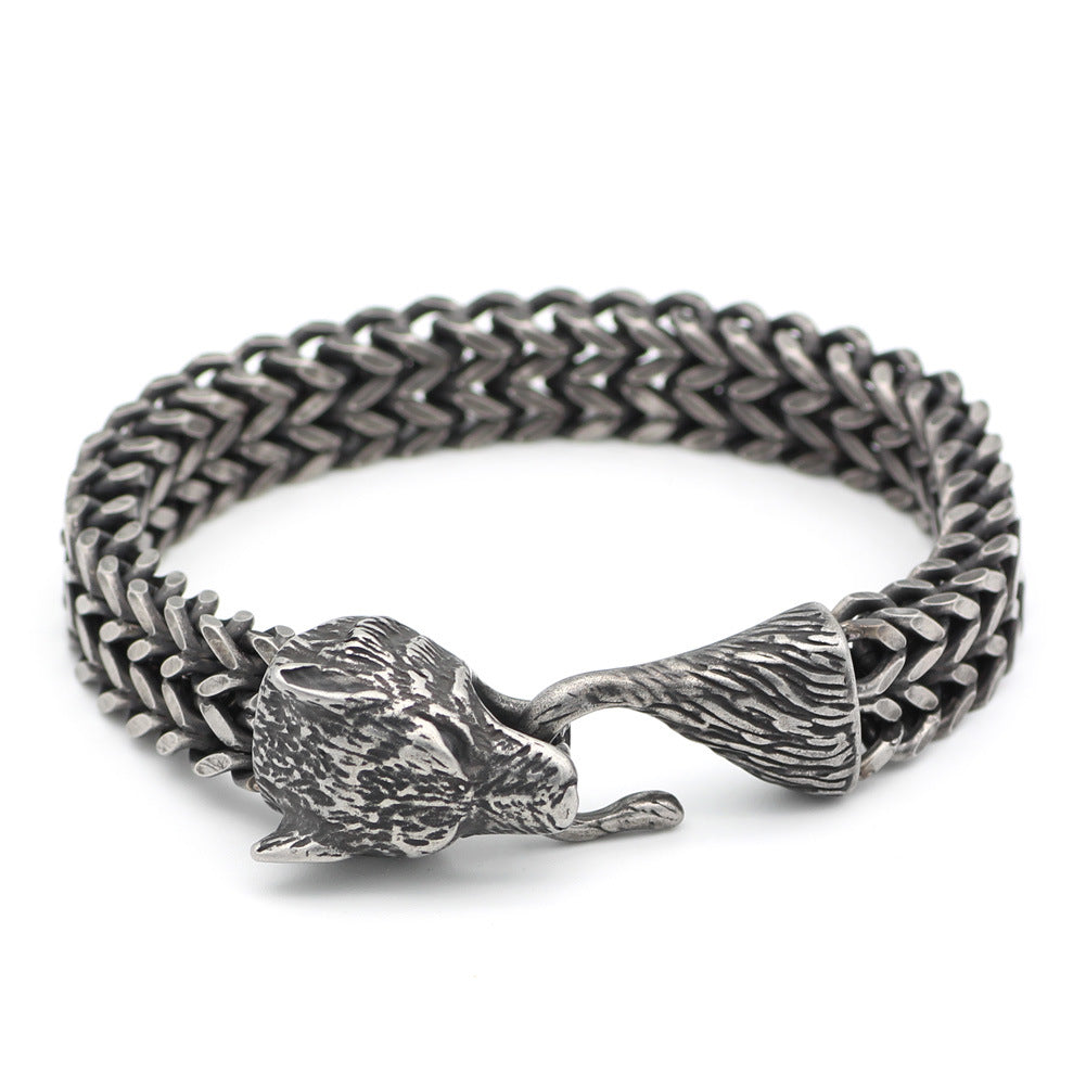 Bracelet Men Stainless Steel Vintage Black Wolf Head Cuban Chain Hand Wristband Male Fashion Jewelry Wholesale Accessories Gifts - Premium Mannen Sieraden from My Store - Just €32.26! Shop now at KIYOO Royal Brand