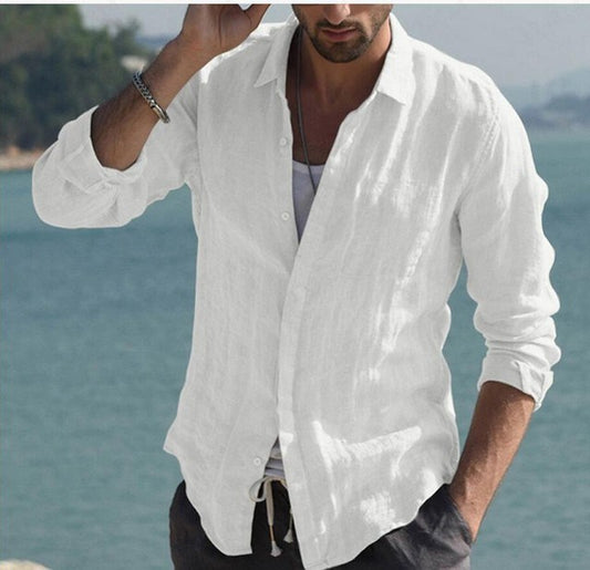 Men Shirt Cotton Blend Pocket Solid Long Sleeve Tops - Premium Overhemden from My Store - Just €66.44! Shop now at KIYOO Royal Brand