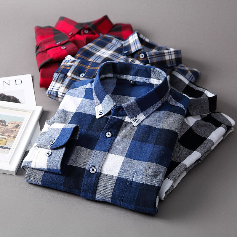 Casual All-match Plaid Long-sleeved Shirt Men - Premium Overhemden from My Store - Just €23.87! Shop now at KIYOO Royal Brand