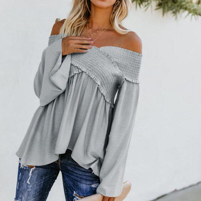 Dames sexy off-shoulder blouse - Premium Blouses from My Store - Just €22.96! Shop now at KIYOO Royal Brand