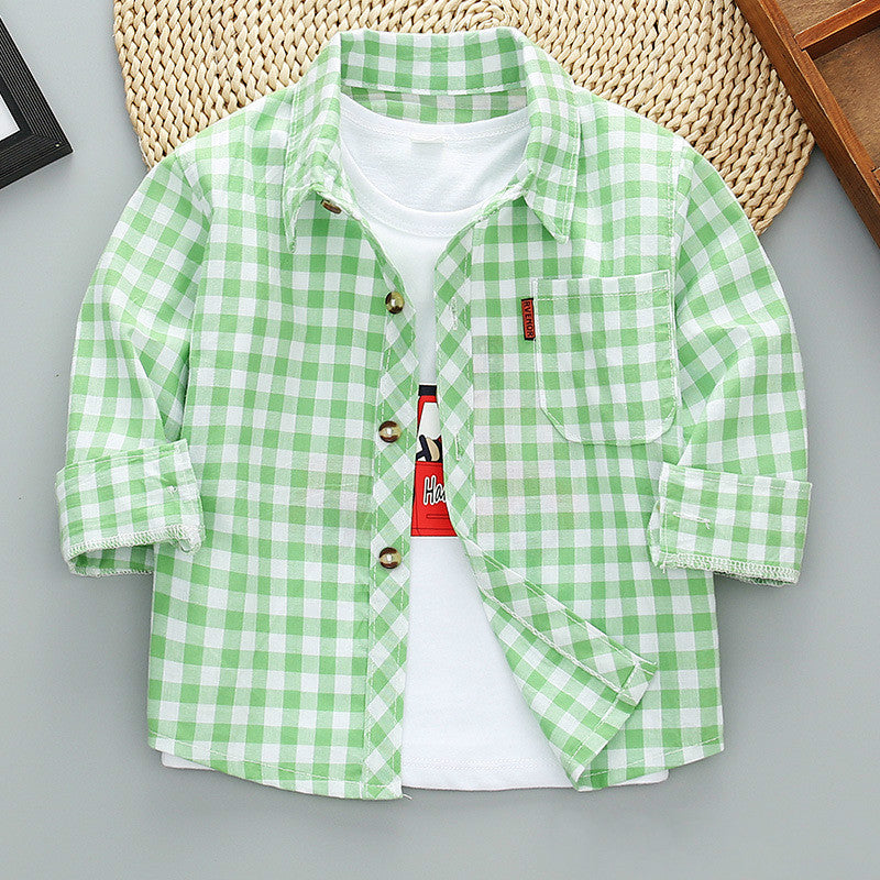 Boys Long Sleeve Plaid Shirt Jacket Spring - Premium T-shirt Jongens from My Store - Just €16.61! Shop now at KIYOO Royal Brand