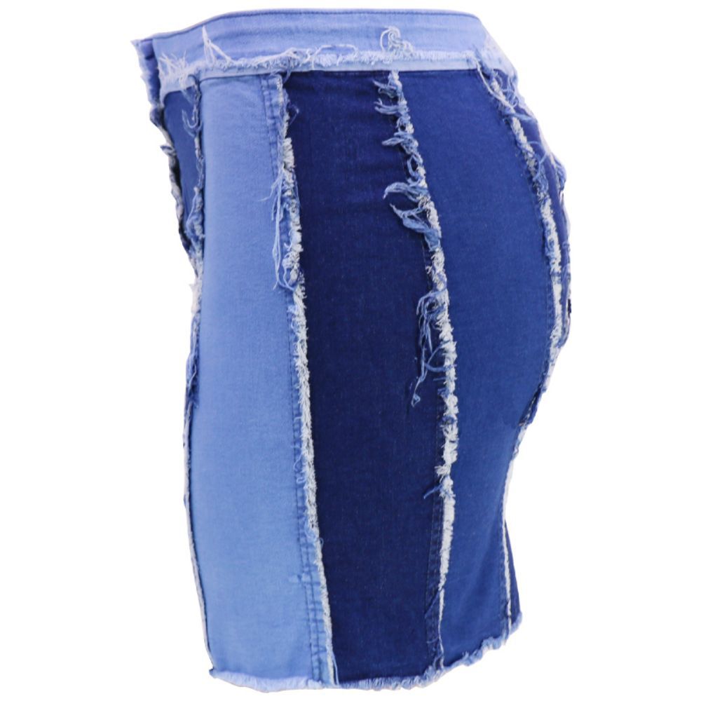 Design Sense Patchwork Washed Pleated Belt Denim Skirt - Premium Rokken from My Store - Just €32.46! Shop now at KIYOO Royal Brand