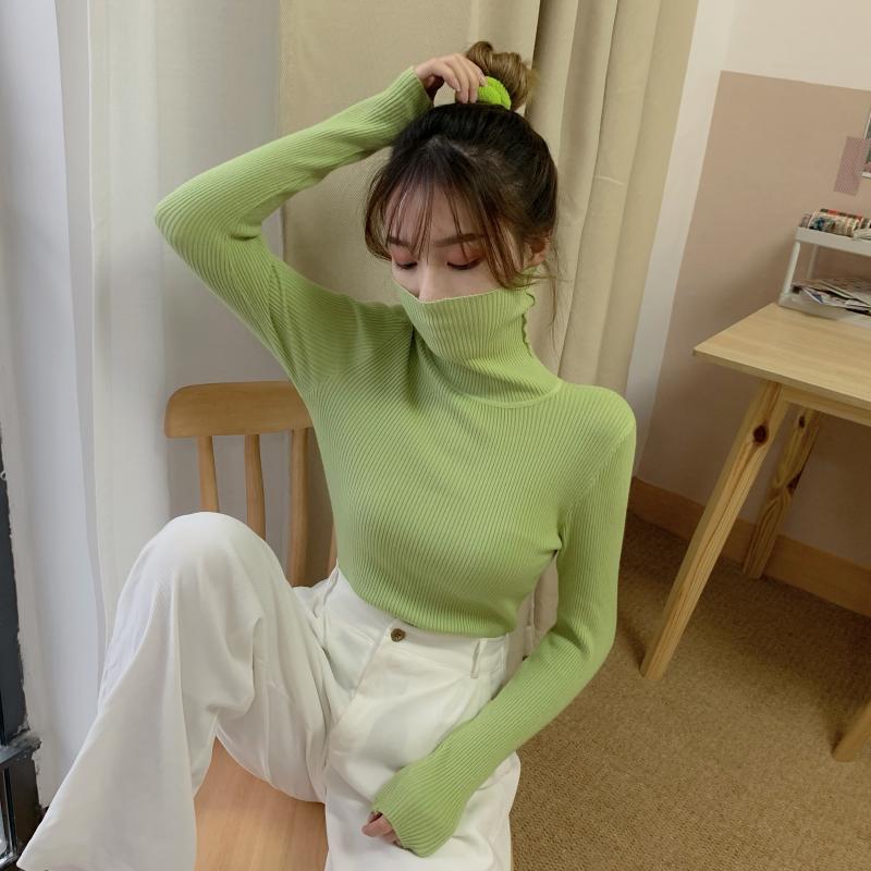 Tight pullover turtleneck sweater for women