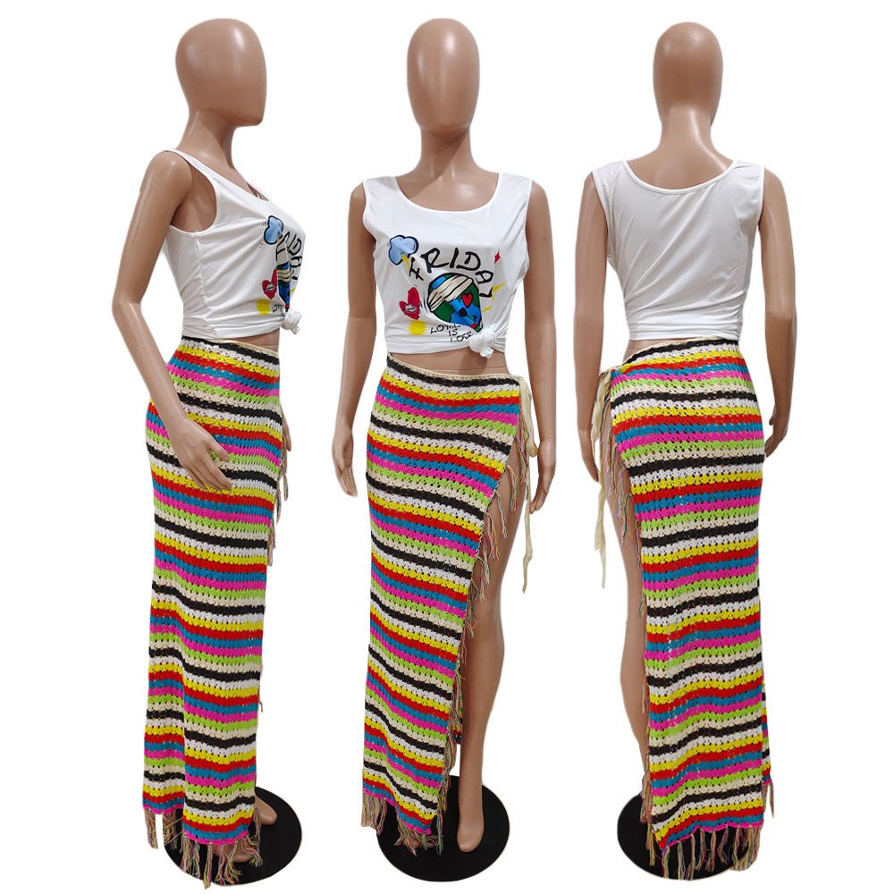 Hooked Tassel Strap Casual Beach Skirt - Premium Badmode Dames from My Store - Just €38.91! Shop now at KIYOO Royal Brand