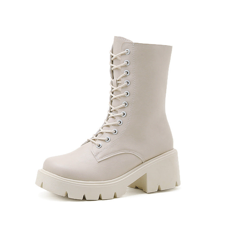 Women's Cool White English Style Thick Sole Spring And Autumn Single Boots - Premium Dames laarzen from My Store - Just €48.48! Shop now at KIYOO Royal Brand